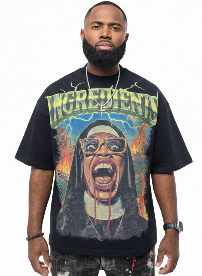 Psycho Nun Graphic T-Shirt (Boxy Fit)  (2-3 Days Shipping)
